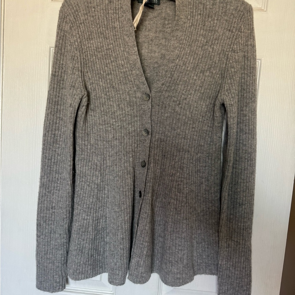 Griffen Cashmere Gray Ribbed button up Women's Sweater